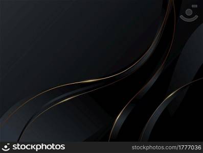 Abstract gold wave line on black background luxury style. Vector illustration