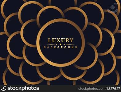 Abstract golden circles lines overlapping on dark background. Luxury style. Vector illustration