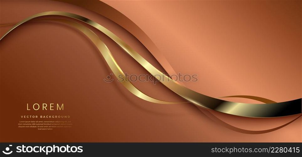 Abstract golden curve line luxury on dark brown background with copy space for text. You can use template, cover design, flyer. Vector illustration