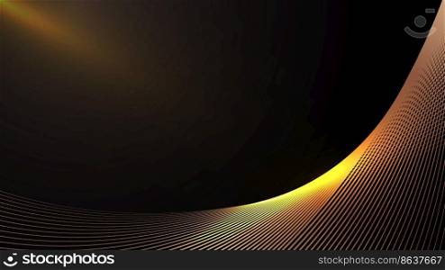 Abstract golden curved lines pattern with lighting effect on black background luxury style. Vector illustration