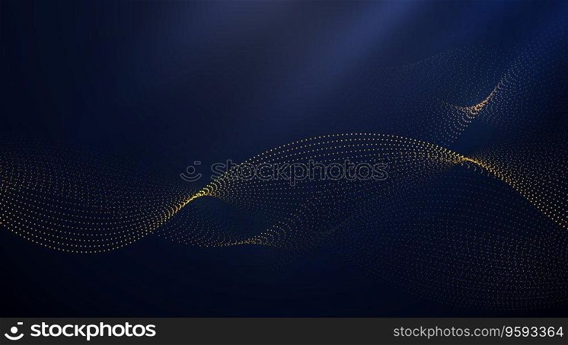 Abstract golden dots wave particles on dark blue vector image