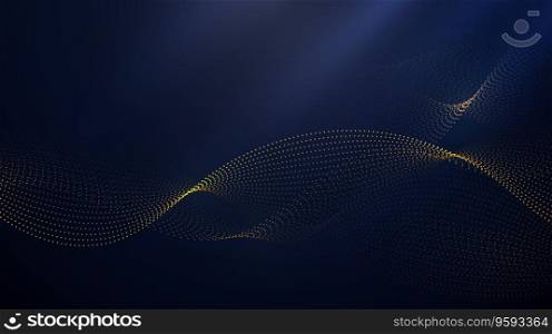 Abstract golden dots wave particles on dark blue vector image