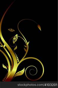Abstract golden floral design on a black background