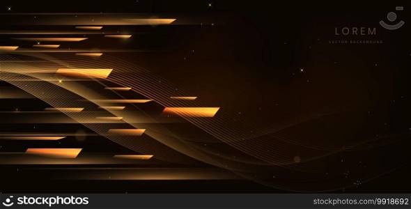 Abstract golden geometric on dark brown background with lighting effect and sparkle with copy space for text. Luxury design style. Vector illustration