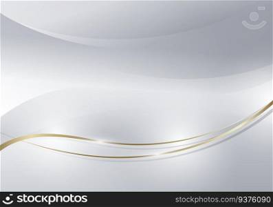 Abstract golden glowing wave lines on white and gray curved clean background luxury style. Vector illustration