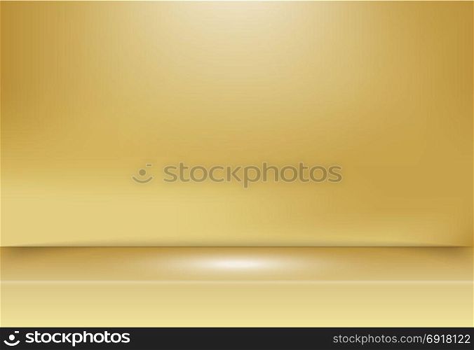 Abstract golden gold studio background with lighting on stage. Vector illustration