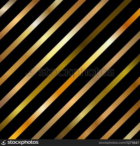 Abstract Golden Gradient Color Diagonal Striped Lines Pattern on Black Background. Vector Illustration