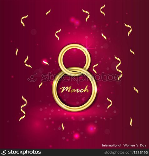 Abstract Golden Greeting card.Golden number eight and glitter gold greeting on background.International Happy Women&rsquo;s Day.8th of March holiday background