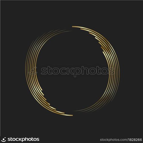 Abstract golden lines in circle form, Design element, Geometric shape with luxury style, Striped border frame for image, Technology round Logo, Spiral Vector Illustration