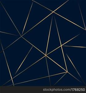 Abstract golden lines mesh low polygon pattern on dark blue background luxury style. Vector illustration