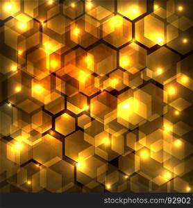 Abstract golden shine hexagon geometric on dark background, Vector illustration