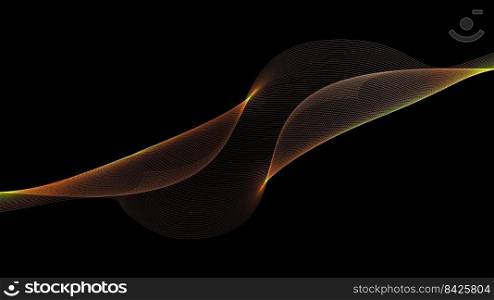 Abstract golden wave distorted lines with lighting effect decoration on black background. Vector illustration