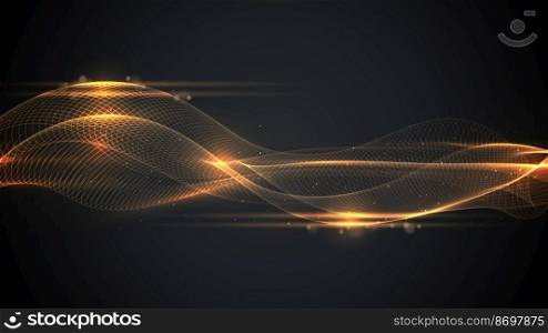 Abstract golden wave lines design elements with lighting glitter effect on black background luxury style. Vector illustration