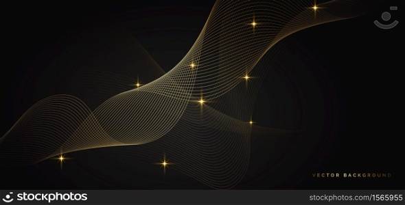 Abstract golden wave on dark background with light effect. Luxury concept. Vector illustration