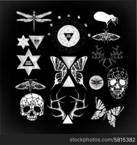 Abstract gothic sacral illustration with polygon, crystal design element, symbol, sign for tattoo