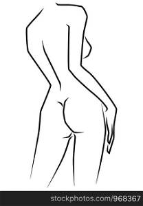 Abstract graceful and sensual body of woman, isolated on the white background, back view, hand drawing outline