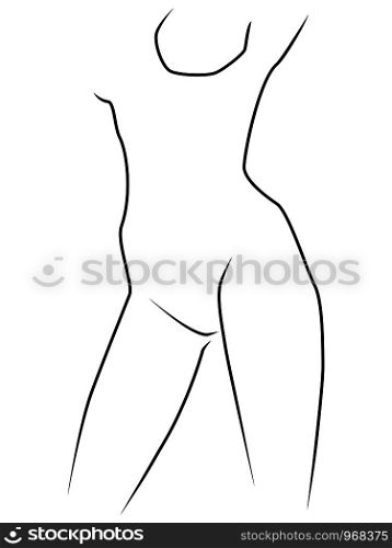 Abstract graceful and sensual body of woman, isolated on the white background, hand drawing outline