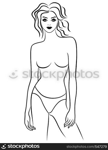 Abstract graceful female lady isolated on the white background, hand drawing vector outline