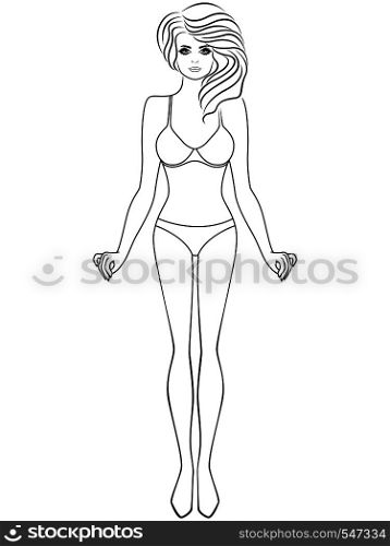 Abstract graceful woman with slim figure isolated on the white background, hand drawing vector outline