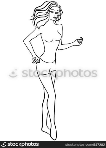 Abstract graceful young woman in motion isolated on the white background, hand drawing vector outline
