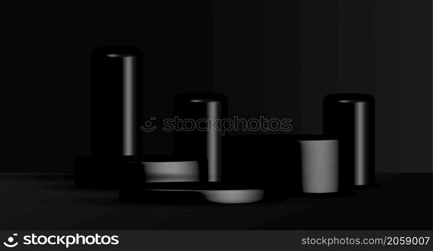 Abstract gradient 3D black show case template design. Overlapping with sportlight show background. Illustration vector
