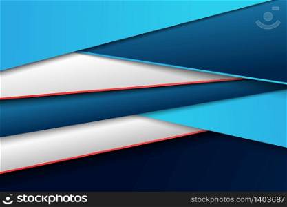 Abstract gradient blue of paper cut tech template design with white and red design. Use for ad, poster, page, print, artwork. illustration vector eps10