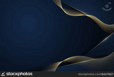 Abstract gradient blue template decorative artwork. Overlapping with golden stripe line background. Vector
