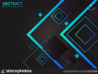 Abstract gradient geometric squares and lines on black background technology style. Vector illustration