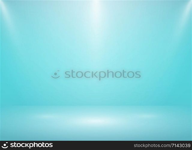 Abstract gradient soft blue studio room background with lights. vector eps10