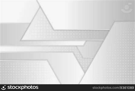 Abstract gradient white and gray pattern design of futuristic template with circle halftone decoration. Overlapping with shadow 3D background. Vector
