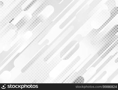 Abstract gradient white and gray rounded line pattern style of tech template. Overlapping design with halftone circle elements background. illustration vector