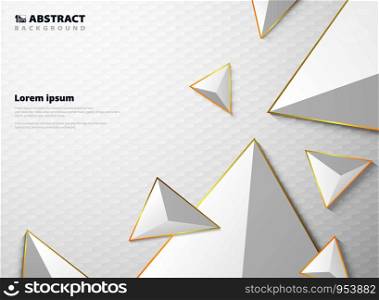 Abstract gradient white triangle polygon pattern with golden frame background. Modern futuristic in luxury presentation style. Using for ad, poster, brochure, print, cover. vector eps10