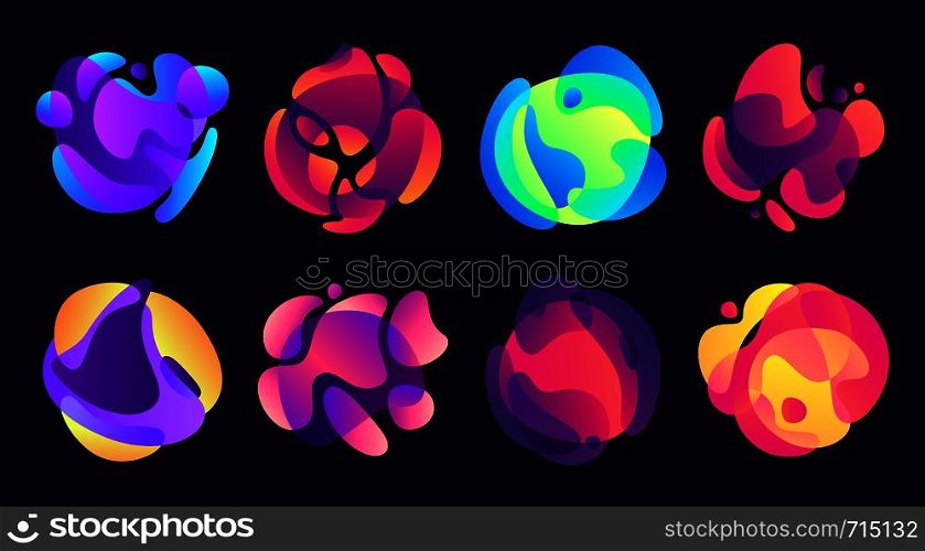 Abstract gradients shapes. Organic free form colorful gradient blur, blurred fluid shape or liquid blurs forms. Futuristic gradients, dynamics shapes colorful vector background set. Abstract gradients shapes. Organic free form colorful gradient blur, blurred fluid shape or liquid blurs forms vector background