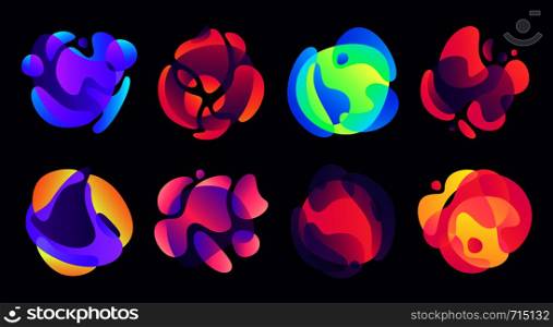 Abstract gradients shapes. Organic free form colorful gradient blur, blurred fluid shape or liquid blurs forms. Futuristic gradients, dynamics shapes colorful vector background set. Abstract gradients shapes. Organic free form colorful gradient blur, blurred fluid shape or liquid blurs forms vector background