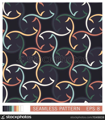 Abstract graphic print design. Vector seamless pattern. Repetitive ornament from twisted lines in a circle.. Abstract graphic print. Vector seamless pattern. Repetitive ornament from twisted lines in a circle.