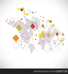 Abstract graphic template with world map dot and geometric on white, vector illustration