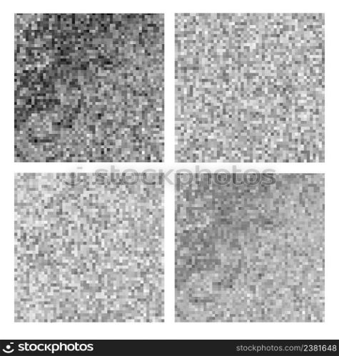 Abstract gray art pixel mosaic background set. Gray square pixel mosaic