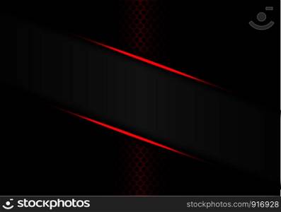 Abstract gray banner red metallic line on dark metal circle mesh design modern luxury futuristic background vector illustration.