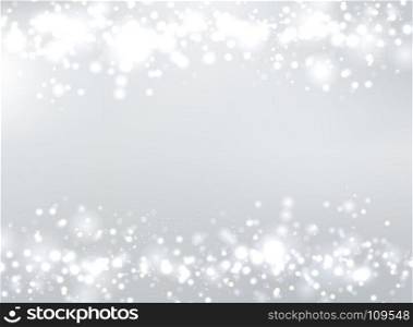 Abstract gray blurred background with bokeh and glitter header footers. Copy space. Vector illustration
