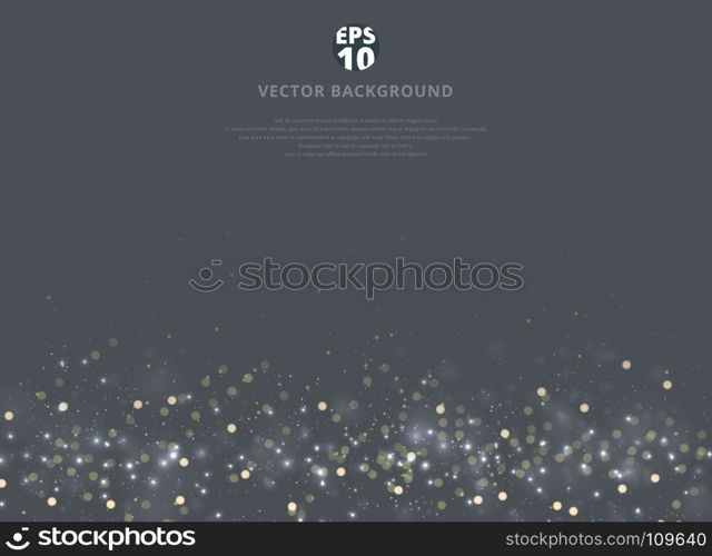 Abstract gray blurred background with bokeh and gold glitter footer. Copy space. Vector illustration