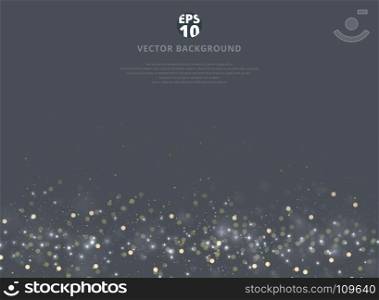 Abstract gray blurred background with bokeh and gold glitter footer. Copy space. Vector illustration