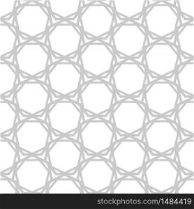 Abstract gray complicated hexagons on white, geometric seamless pattern. Gray complicated hexagons on white, geometric seamless pattern