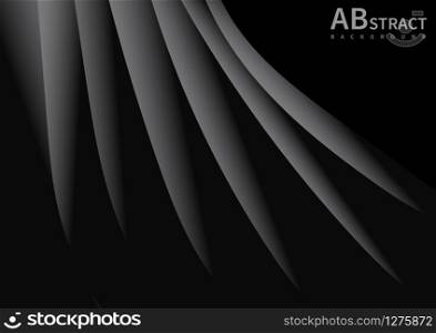 Abstract gray curves overlap with on black background space for your text. Vector illustration