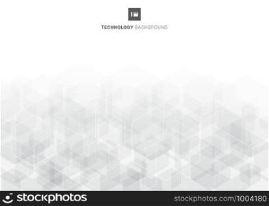 Abstract gray hexagons overlapping pattern on white background technology concept. Vector illustration