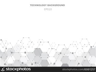 Abstract gray hexagons pattern molecule on white background with copy space. Geometric elements for design template modern communications, medicine, science and digital technology. Vector illustration