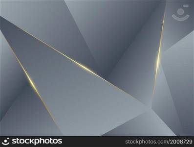 Abstract gray low polygonal pattern with shiny golden line background texture luxury style. Vector graphic illustration