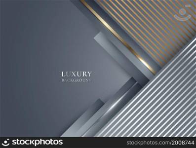 Abstract gray stripes triangles shapes with shiny golden and silver lines on grey background template luxury style. Vector illustration