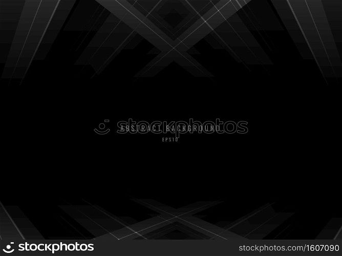Abstract gray stripes with lines perspective on black background. Vector illustration
