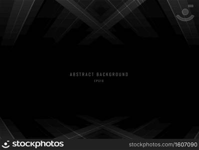 Abstract gray stripes with lines perspective on black background. Vector illustration