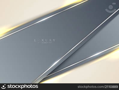 Abstract gray stripes with shiny silver lines with lighting effect on cream background. Luxury style. Vector illustration